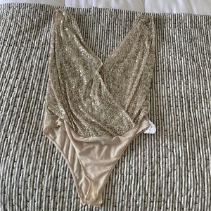Sequin Open Back Gold Body Suit